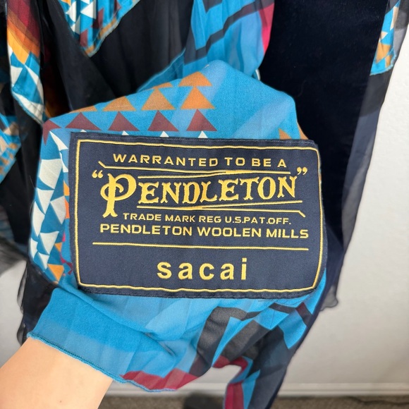 Sacai Pendleton Print Pleated Mesh Skirt 2019 Resort Asymmetrical Blue Black M - Picture 5 of 14
